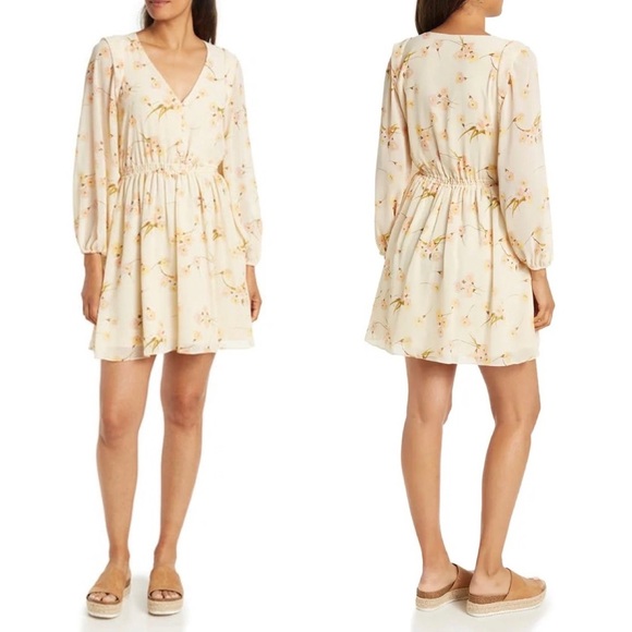 Madewell Cate Floral Print Mini Long Sleeve Dress in Carnation - Picture 3 of 14